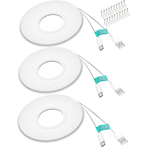 Καλώδιο USB 3Pack26FT ro Καλώδιο επέκτασης τροφοδοσίας για κάμερα Wyze, WyzeCam Pan, κάμερα YI,