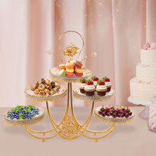 European Retro Cupcake Stand, Three-tier Design Fruits Dessert Display Plate For Showcasing Cakes, Cupcakes, Candies 5 Plates Gold Cake Stand