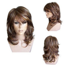 Openpig Lady Loose Wave Lace Part Parochňa Zmiešaná hnedá prírodná kučeravá syntetická tepelne odolná parochňa pre ženy