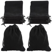 20Pcs Rectangle Velvet Drawstring Pouches Candy Gift Bags Christmas Party Wedding Favors Bags Black12x10cm