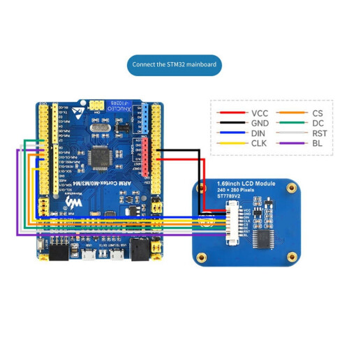Tela LCD colorida IPS de 1,69 polegadas, resolução de 240x280, interface SPI, 262 mil cores, para /STM32 2