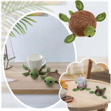 Conjunto de porta-copos de tartaruga feitos à mão, porta-copos de crochê fofos, tartaruga de tricô para mesa de centro, proteção para mesa,