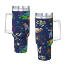Bicchiere termico Toy Story da 40 once con manico e coperchio con cannuccia, tazza isolante in acciaio inossidabile, borraccia da viaggio,