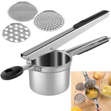 Schiacciapatate Qenwkxz con 3 dischi, schiacciapatate manuale, manico antiscivolo, per patate, riso, carote, pomodori - Compatibile con l'uso in