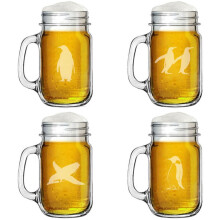 Conjunto de 4 canecas de vidro estilo Mason Jar de 473 ml com alça - Coleção Pinguim