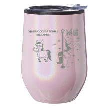 Stielloser Weinbecher, Kaffeebecher, Reiseglas mit Deckel, Geschenk für Ergotherapeuten, Superstar-Einhorn, lustig (rosa Glitzer)