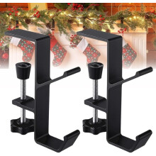 Suporte para guirlanda e meia de Natal 2 em 1 com 2 ganchos, resistente, para decoração de lareira, compatível com o Natal (preto, 2 unidades)