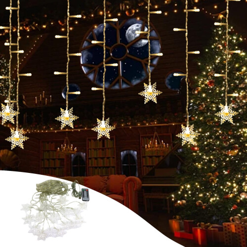 Hiroekza16-Snowflake80LED11,5ft Χριστουγεννιάτικα Κουρτινόξυλα, Συμβατά με Διακόσμηση για