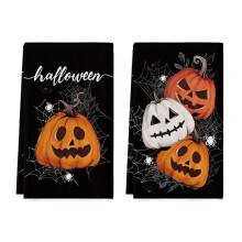 Torchons de cuisine Halloween citrouille noire toile d'araignée (lot de 2) 45,7 x 66 cm