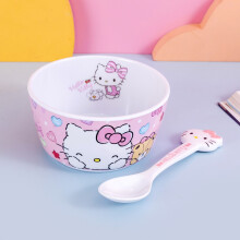 New Kitty Cat Bowl Children‘s Tableware Set Melamine Imitation Porcelain Bowl Anti-fall Anti-scalding Student Canteen Dormitory Bowl Spoon