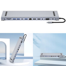 jixopn USB C Hub PD 100W USB 3.0/2.0 Ports Multiport Adapter for PC Laptop (12 in 1)