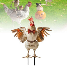 Décoration de jardin pour Halloween : Panneau squelette chevauchant un coq, ornement de poulet ailé 2D, statues de jardin extérieures