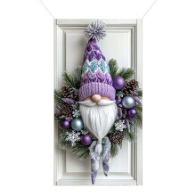 LanSuare Weihnachtstürdekoration 35 x 71 Zoll, Türgirlande mit Kranz und Wichtelmotiv, Weihnachtstürdekoration für drinnen und draußen