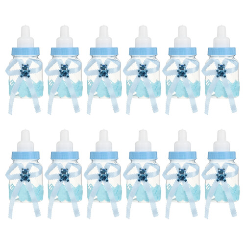 12 st babyshower-godisflaskor, blå, matarstil