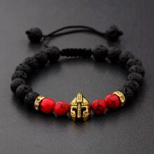 Brățări bărbătești RSAMD cu micro pavaje de zirconiu și mărgele pentru cască, împletite cu macrame, tip craniu - negru pentru cască