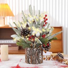 YOBOLK Mini Pre-lit Christmas Trees with Lights, Indoor Tabletop Xmas Decor w/ Berry & Pinecone, String Lights Compatible with Holiday Displays