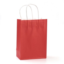 Sacs en papier kraft uni, sacs cadeaux, sacs à provisions, poignées en ficelle de papier, rectangulaires, rouges, 21 x 15 x 8 cm