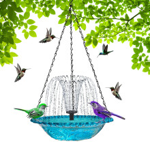 Solar Powered Hanging Bird Bath Fountain, Hummingbird Mister with Green Metal Bowl & Pump for Outdoor Garden, Backyard, Patio
