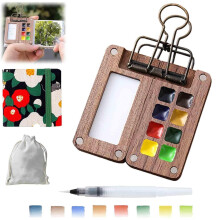 Elegante mini set di acquerelli in noce per dipingere - Resina acrilica e acciaio inossidabile, età 4-7 anni