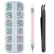 3000 strass em 6 tamanhos, pedras planas, strass AB + transparente para unhas