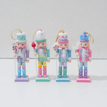 Wooden Christmas Nutcracker Ornaments, 4pcs 4in, Hanging Pink Soldier Decor for Tree, Party Gift, Compatible with Holiday Displays