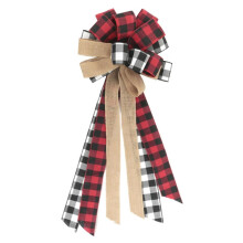 Christmas Tree Topper Large Buffalo Plaid Burlap Red and Black Gift Bow for Xmas Tree Handmade Holiday Party Decorations-13 x 17 Inch