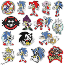 Sonic Theme Embroidered Patches - Sew on/Iron on Patches - Decorative Appliques for Clothing, Hats, DIY Accessories - 16 pcs