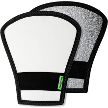 2 Pack Flash Diffuser Reflector Black Edition - 2-Sided White/Silver Bend Bounce Flash Reflector Kit with Elastic Strap