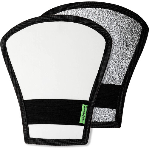 2 Pack Flash Diffuser Reflector Black Edition - 2-Sided White/Silver Bend Bounce Flash Reflector Kit with Elastic Strap
