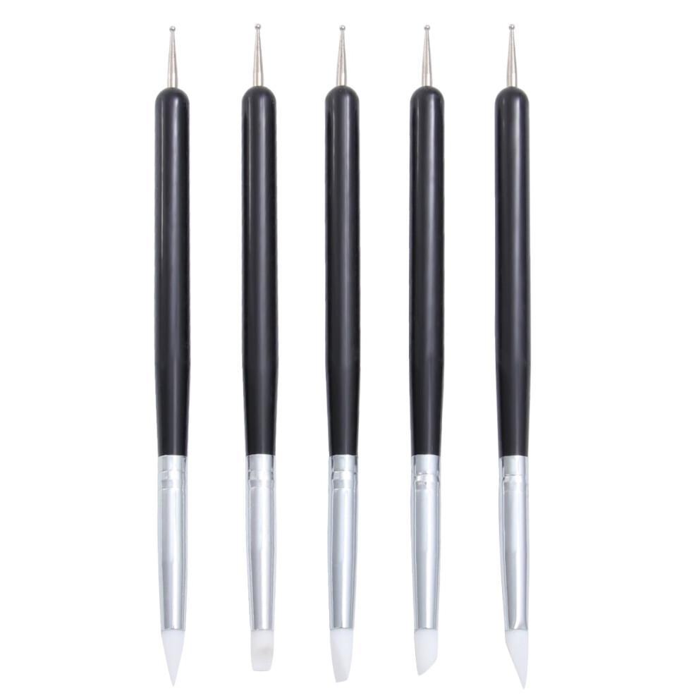 Black Eease 5Pcs Nail Liner Brushes Nail Silicone Pen Nail Painting Brushes Manicure Brush(Black)