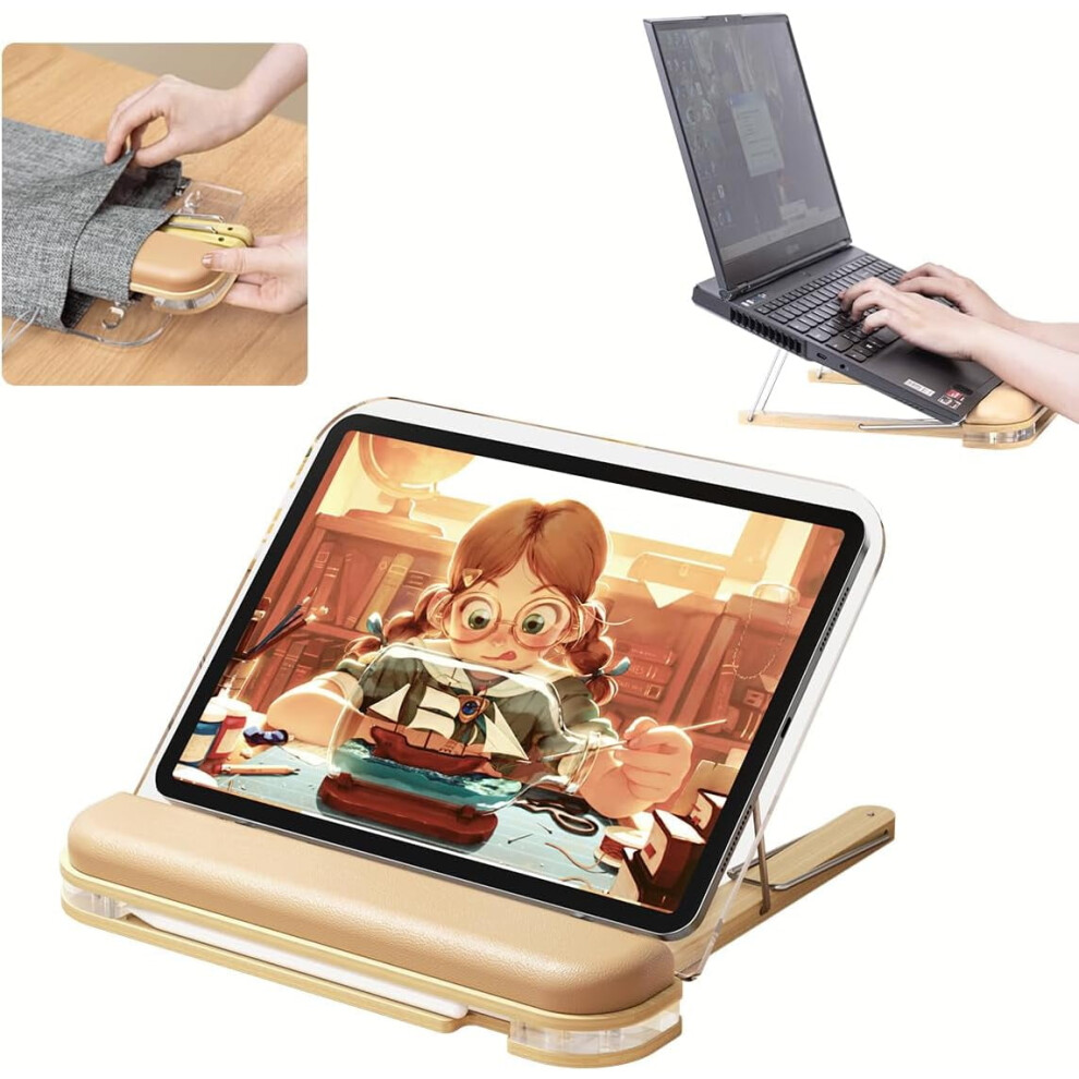 Compatible With Ipad Drawing Tablet Stand, Solid Wooden Adjustable Angles Desktop Holder, Portable Foldable Laptop Holder 9071309719000