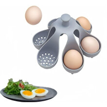 Cuiseur à œufs en silicone, cuiseur à œufs sur pied pour œufs durs, capacité 6 œufs, accessoire de rangement et de cuisson, gris