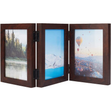 1 cadre photo en bois à charnières, 3 ouvertures verticales avec façade en verre, 20,9 x 16,3 x 6,05 cm