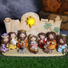 Ensemble de figurines de crèche de Noël, scène de la Nativité peinte à la main, décoration de table intérieure pour la maison (Arc-en-ciel)