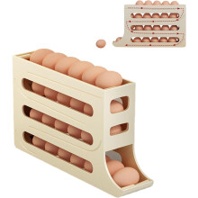 Distributeur d'œufs à 4 niveaux pour réfrigérateur, support à œufs à roulettes, organisateur et rangement pour réfrigérateur (blanc) -
