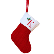 Chaussette de Noël Summercome avec initiale K, lettre brodée rouge et blanche de 20 cm (7,9 pouces) pour décoration de Noël, compatible avec le