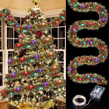 Guirlande de Noël artificielle, 50 mini-lumières LED multicolores pré-illuminées, fonctionne sur piles, 5 mètres (196,85 pouces), pour