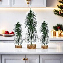 kladzum Petit sapin de Noël, mini sapin de Noël, sapin artificiel en forme de brosse à bouteille avec base en bois pour décoration de table