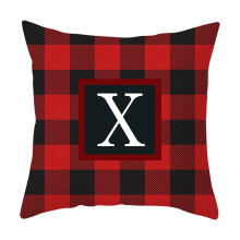 Housses de coussin de Noël 26 lettres 45x45 cm, motif écossais rouge et noir, en coton, décoration de Noël pour la maison, le canapé et la
