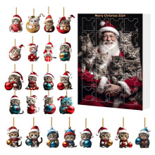 Calendrier de l'Avent Chat 2025 pour les amoureux des chats, pendentifs chats mignons en acrylique 2D, cadeau de compte à rebours de Noël, petits