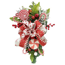 Couronne de Noël artificielle en forme de canne à sucre, ornée de décorations en mousse en forme de larme et de bonbons, 50 cm (20 pouces)