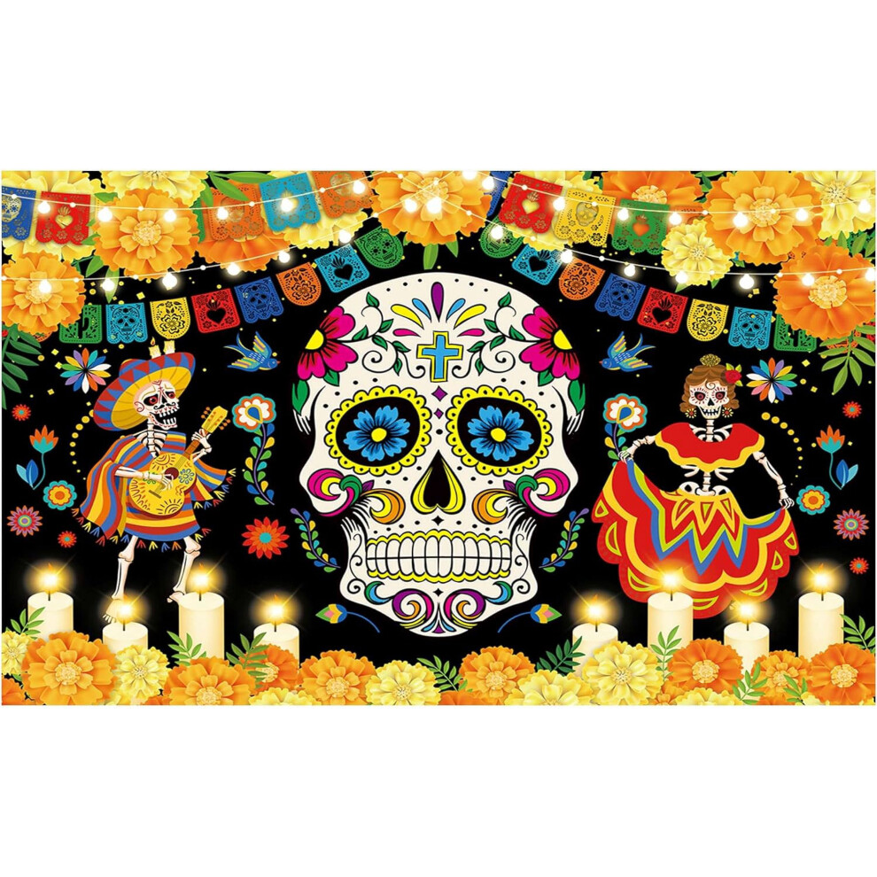 Day Of The Dead Backdrop For Mexican Fiesta Sugar Skull Photography Background Dia De Los Muertos Marigold 9425574820280