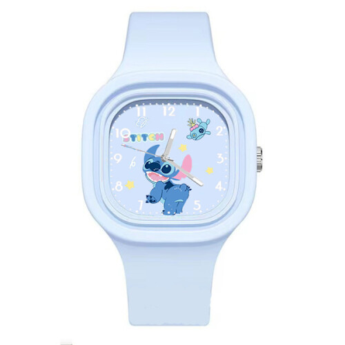 Stitch analog quartz watch with silicone strap square watch