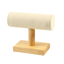Espositore per bracciali in legno massello Mizh, a forma di T, porta bracciali, supporto per capelli, organizer per gioielli (beige, piccolo)