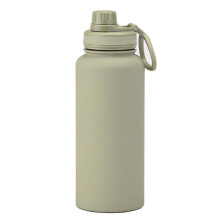 Bouteille d'eau de sport en acier inoxydable 1 L, grande bouteille isotherme, gobelet portable pour l'extérieur avec poignée, vert haricot
