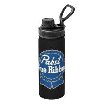 Gourde isotherme Pabst Blue Ribbon 532 ml (18 oz) en acier inoxydable, idéale pour le sport, les voyages et les activités de plein air.