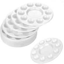 Tutuviw 15PCS Paint Tray Palettes for Acrylic Oil Watercolor, Round Plastic with 10 Wells, Washable, White