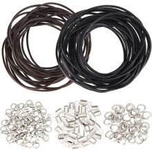 10M Leather Cord Jewelry Making Kit, 150Pcs Black/Brown 2mm Genuine Leather Rope with Stainless Steel Findings, Compatible with DIY Necklace Bracelet