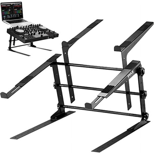 Pyle PLPTS38 Portable Adjustable Dual Device DJ Laptop Stand Workstation
