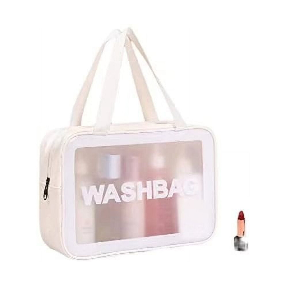 White Matte Translucent Travel Toiletry Bag With Handle, Makeup Cosmetic Organizer For Accessories, Toiletries (, L) - Compatible With Travel